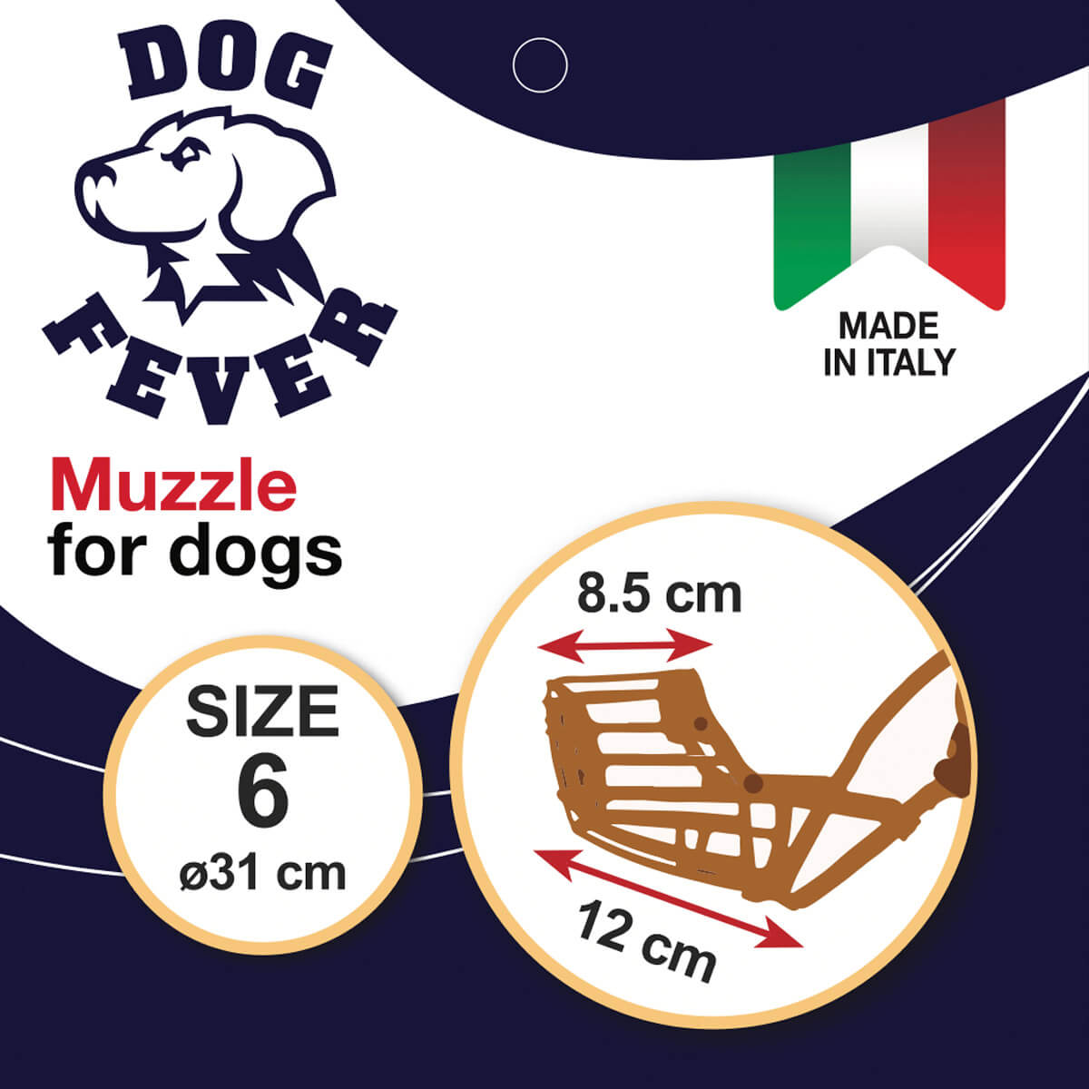 Dog Fever Plastic Dog Muzzle with Nylon Strap - Brown, Size 6