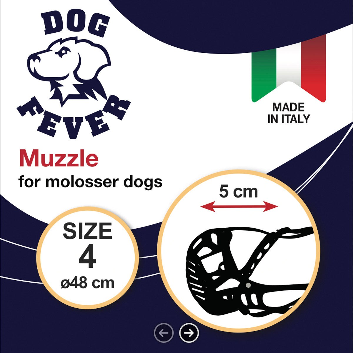 Dog Fever Molossian Muzzle with Leather Strap - Size 4, Black