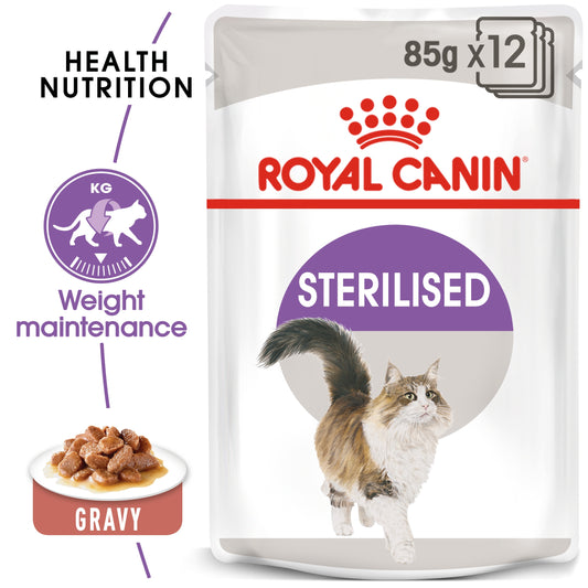 Royal Canin Feline Health Nutrition Sterilised Gravy (Wet Food   Pouches) 12 x 85 g