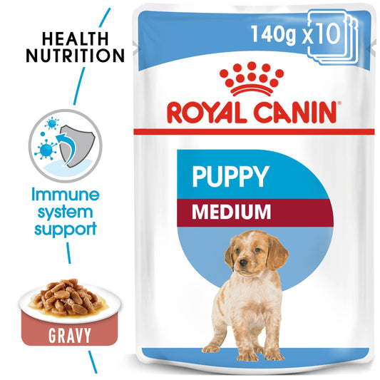 Royal Canin Size Health Nutrition Medium Puppy (Wet Food   Pouches) 10 x 140 g