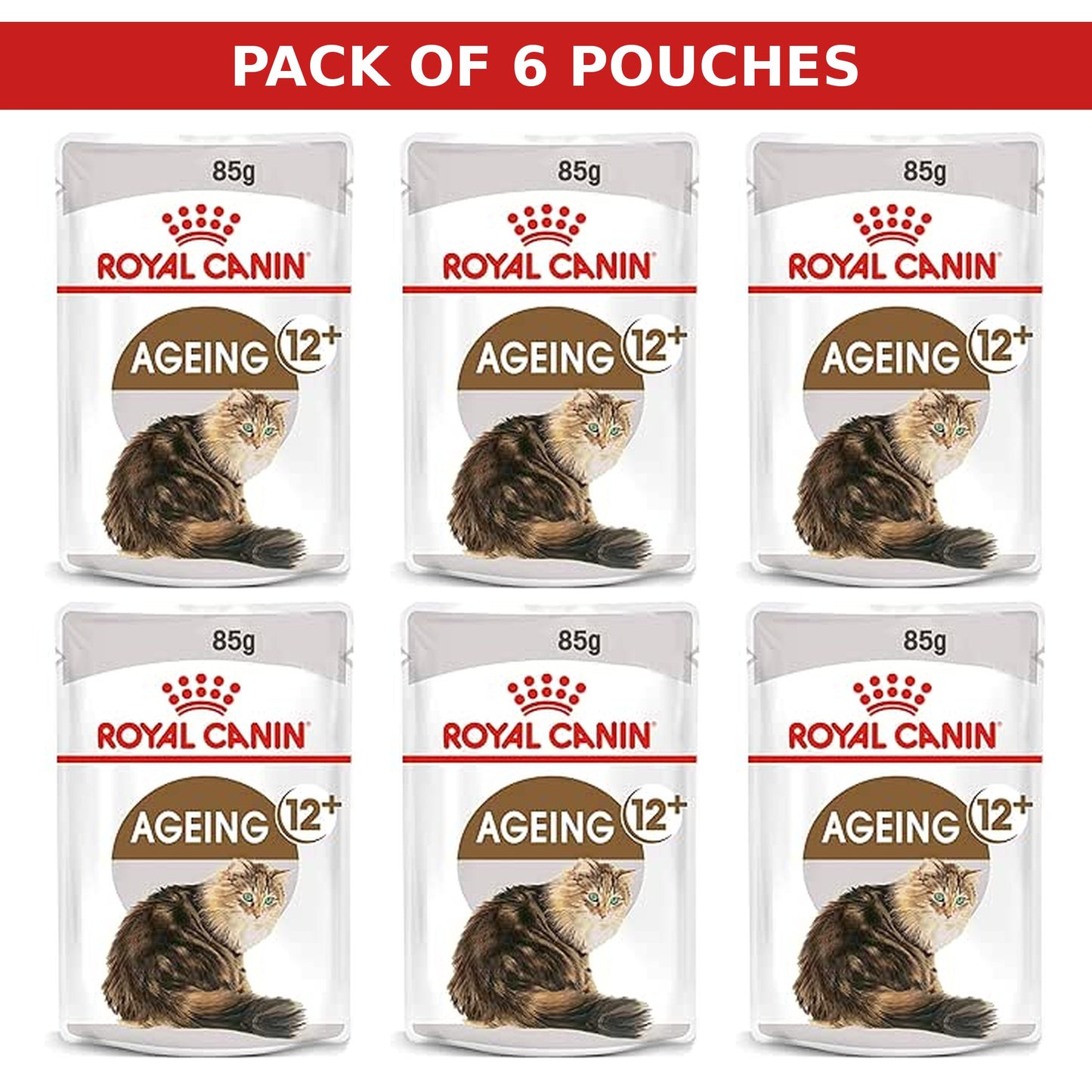 (Pack of 6 Pouches Only) x 85 gm Royal Canin Feline Health Nutrition Ageing 12+ Gravy