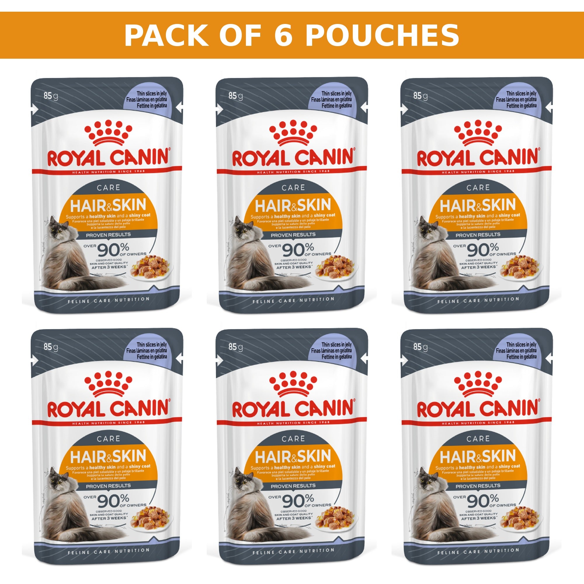(Pack of 6 Pouches Only) x 85 gm Royal Canin Feline Care Nutrition Hair & Skin Jelly