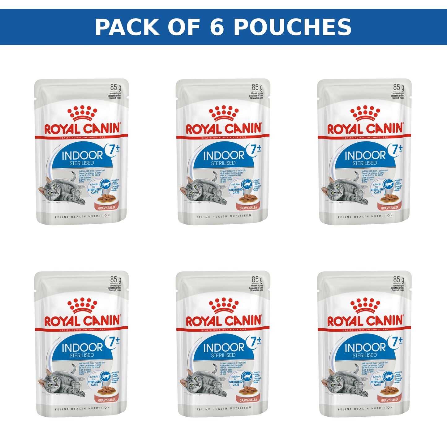 (Pack of 6 Pouches Only) x 85gm Royal Canin Feline Health Nutrition Indoor 7+ Jelly