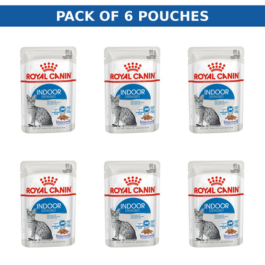 (Pack of 6 Pouches Only) x 85gm Royal Canin Feline Health Nutrition Indoor Jelly