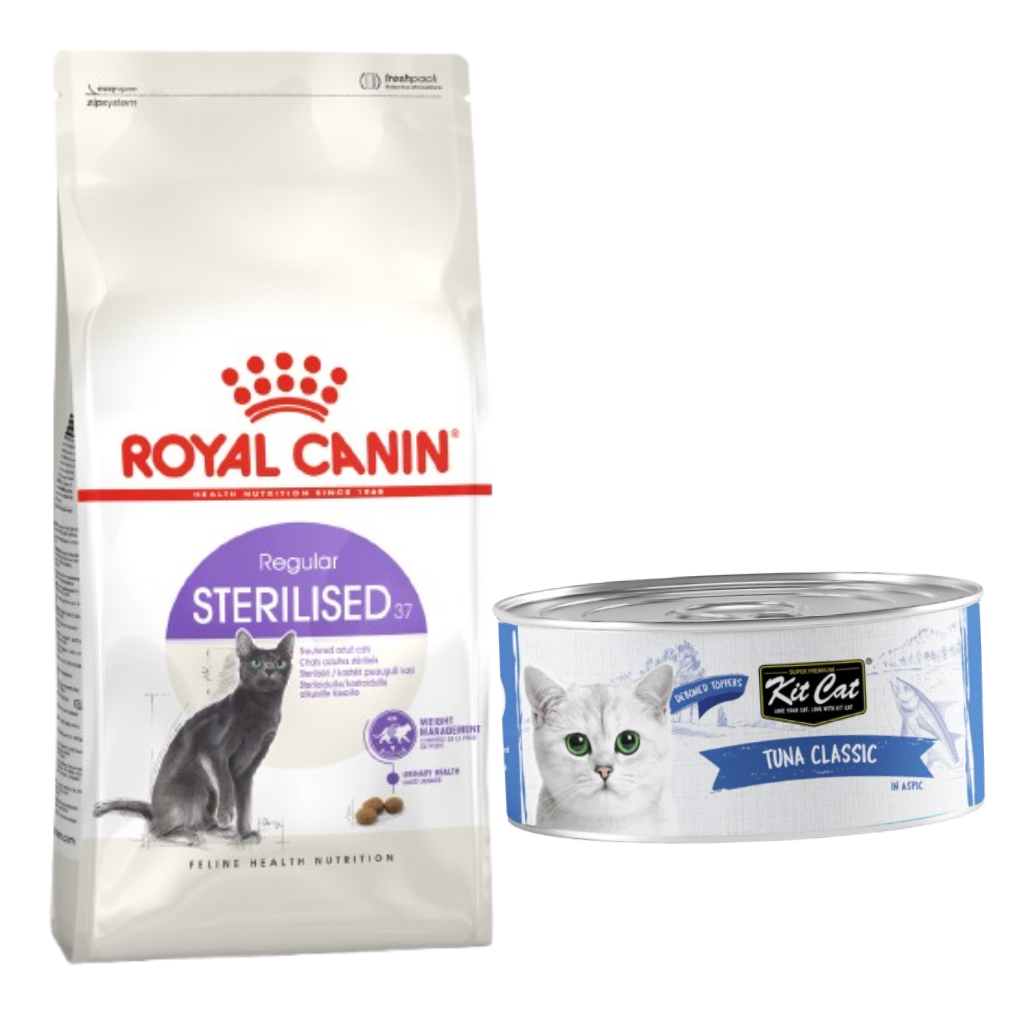 Royal Canin Feline Health Nutrition Sterilised 2kg + Kit Cat Tuna Classic 80g