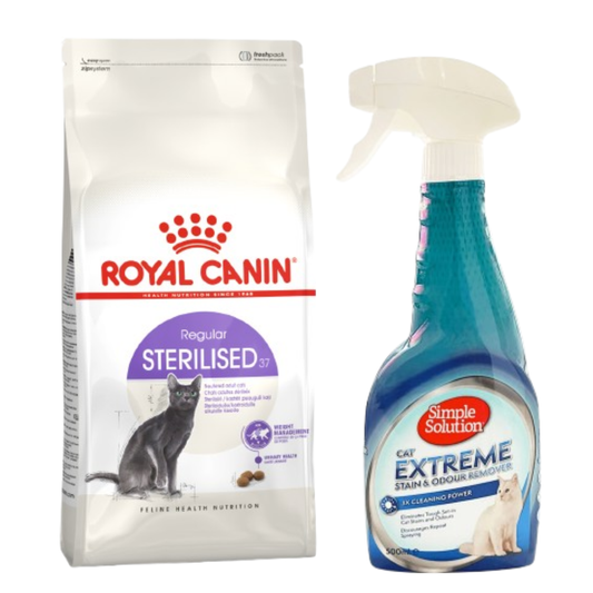 Royal Canin Feline Health Nutrition Sterilised 4kg + Simple Solution Extreme Stain & Odor Remover (Cat) 500ml