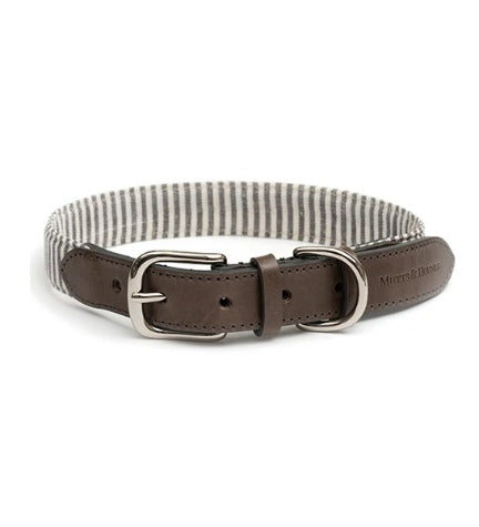 Mutts & Hounds Charcoal Stripe & Leather Collar for Dogs