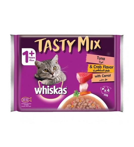 Whiskas Tasty Mix Tuna & Crab Wet Cat Food - 4x70G