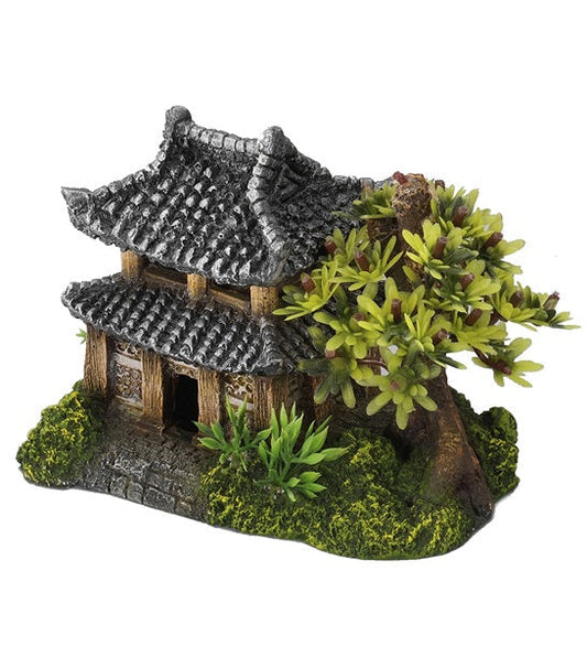 Aqua D'Ella Asian House with Plants Aquarium Decor
