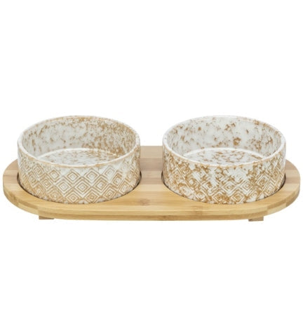 Trixie Ceramic Bowl Set with Bamboo Tray for Dogs