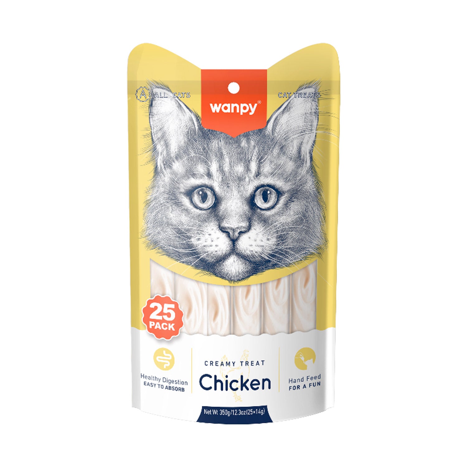Wanpy Creamy Lickable Cat Treats - Chicken (14g x 25pc)