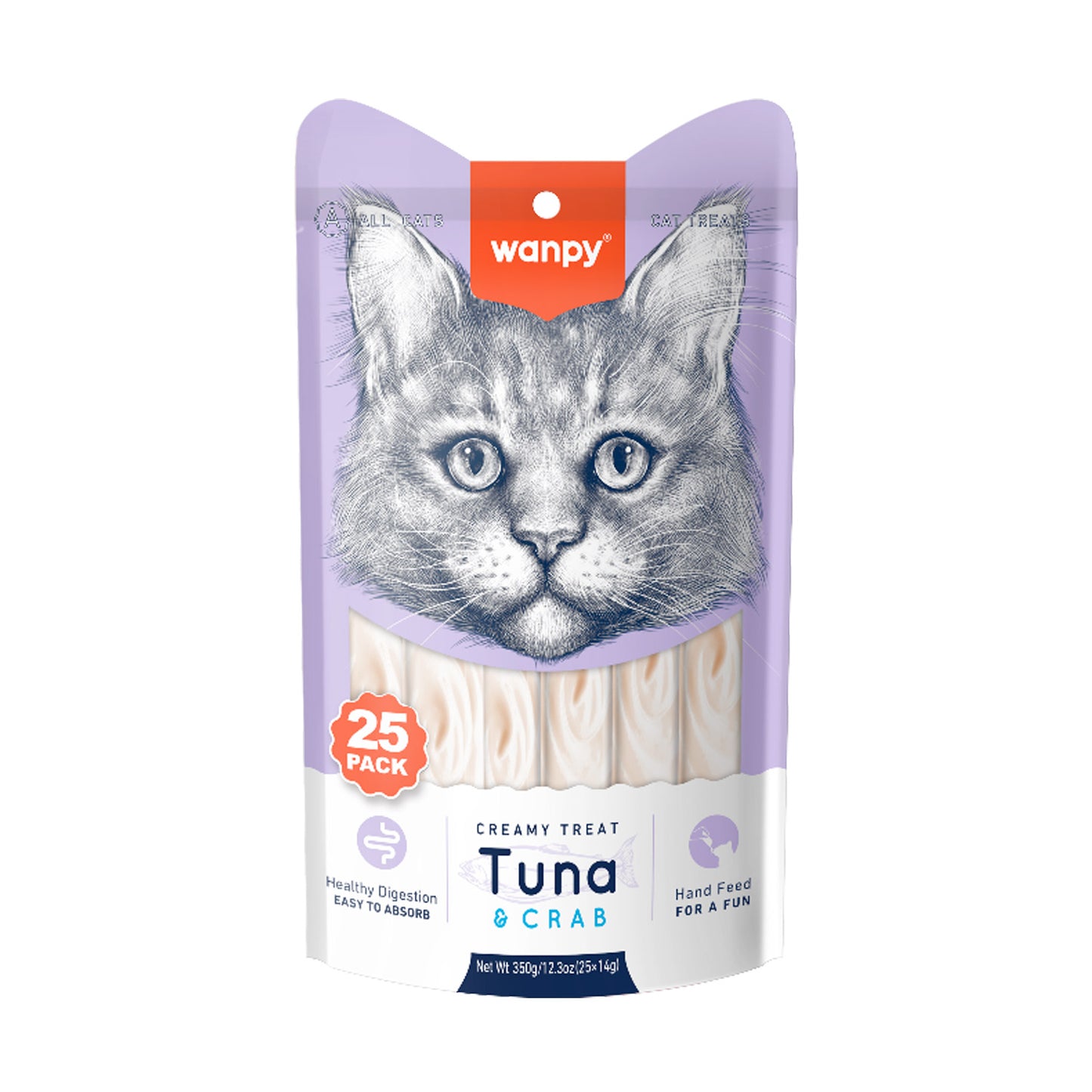 Wanpy Creamy Lickable Cat Treats - Tuna & Crab (14g x 25pc)