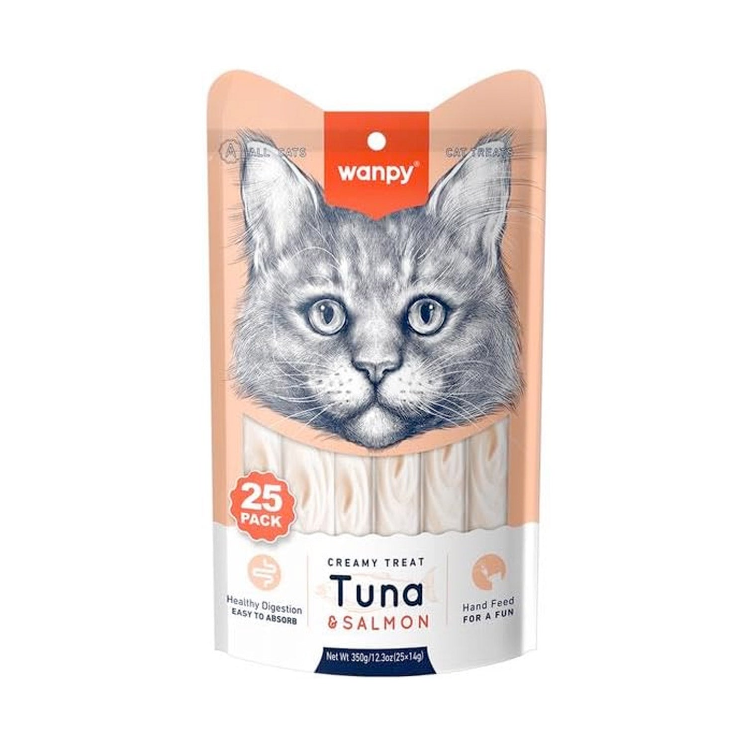 Wanpy Creamy Lickable Cat Treats - Tuna & Salmon (14g x 25pc)