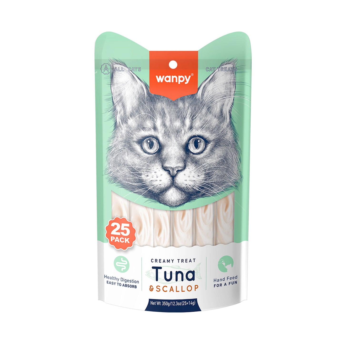 Wanpy Creamy Lickable Cat Treats - Tuna & Scallop (14g x 25pc)
