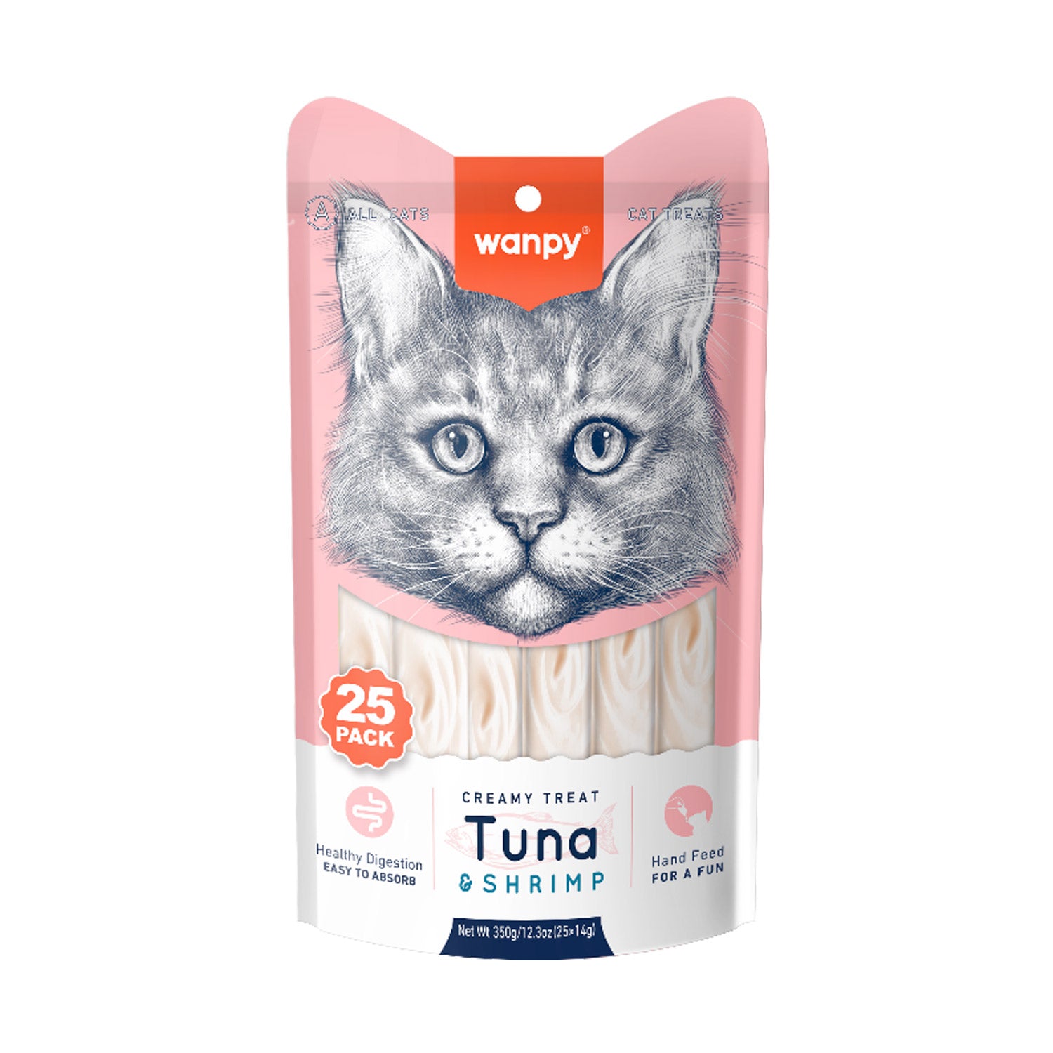 Wanpy Creamy Lickable Cat Treats - Tuna & Shrimp (14g x 25pc)