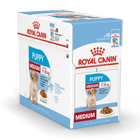 Royal Canin 10 x 140 gm Size Health Nutrition Medium Puppy (Wet Food Pouches)