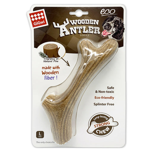 Dog Chew Wooden Antler with Natural Wood and Synthetic Material - L