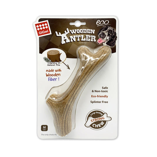 Dog Chew Wooden Antler with Natural Wood and Synthetic Material - M