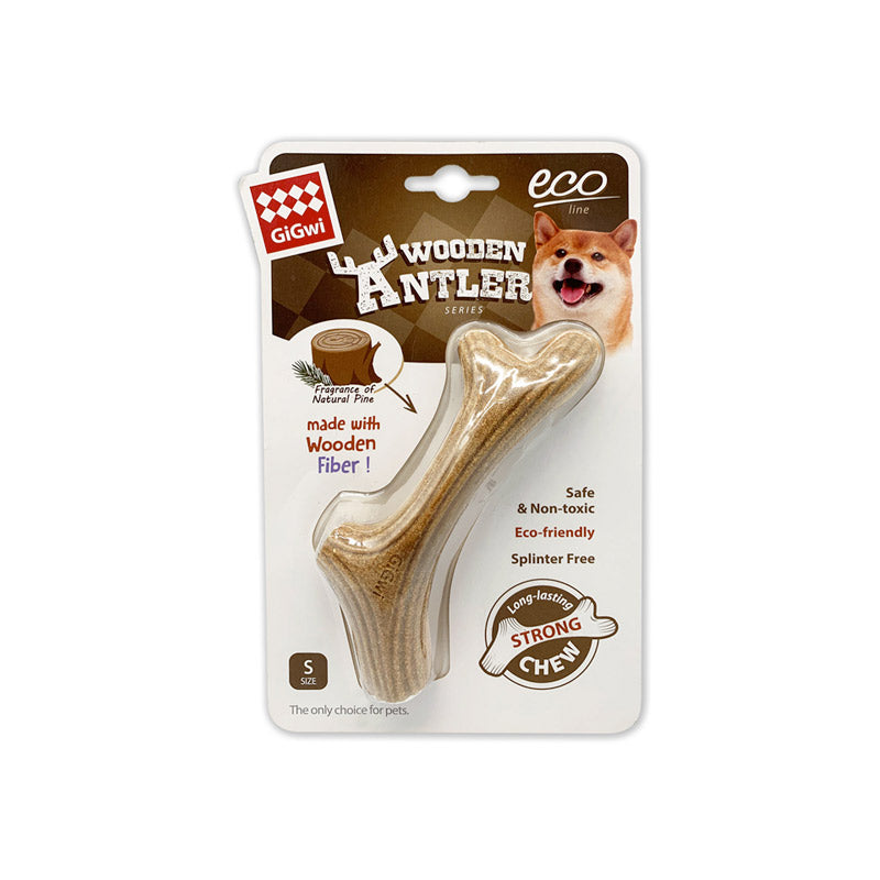 Dog Chew Wooden Antler with Natural Wood and Synthetic Material - S