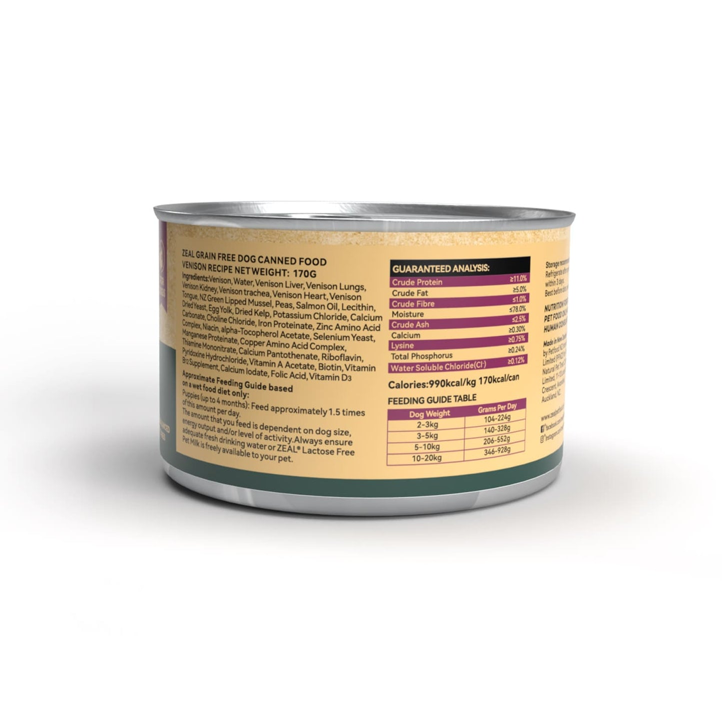 Zeal Grain Free Canned Dog Food 170g - (Venison Recipe)